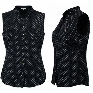 Sleeveless Black button down with white polka dots NWT Size XL